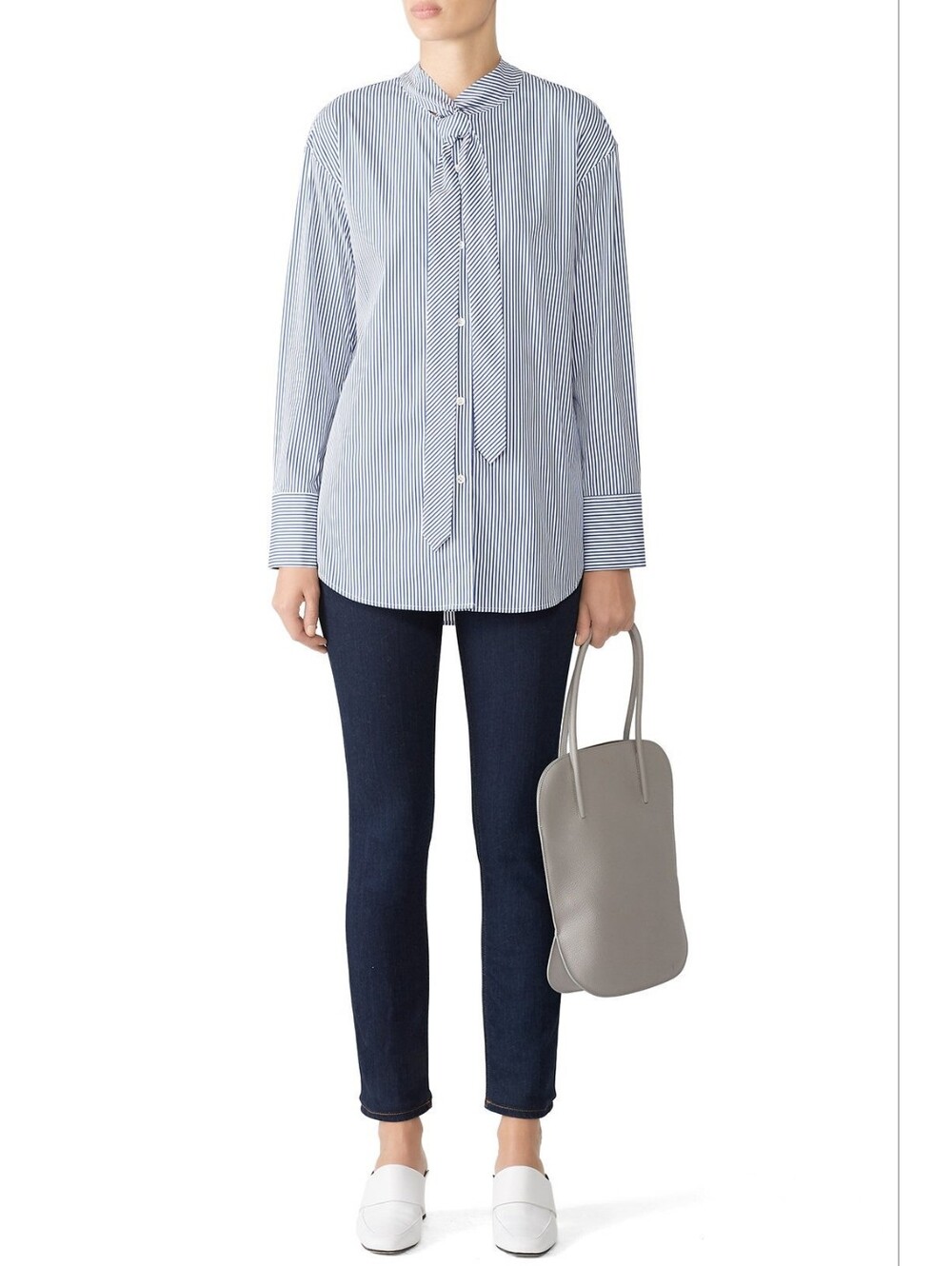 Theory Weekender Tie Neck Franklin Stripe Blouse Size Medium